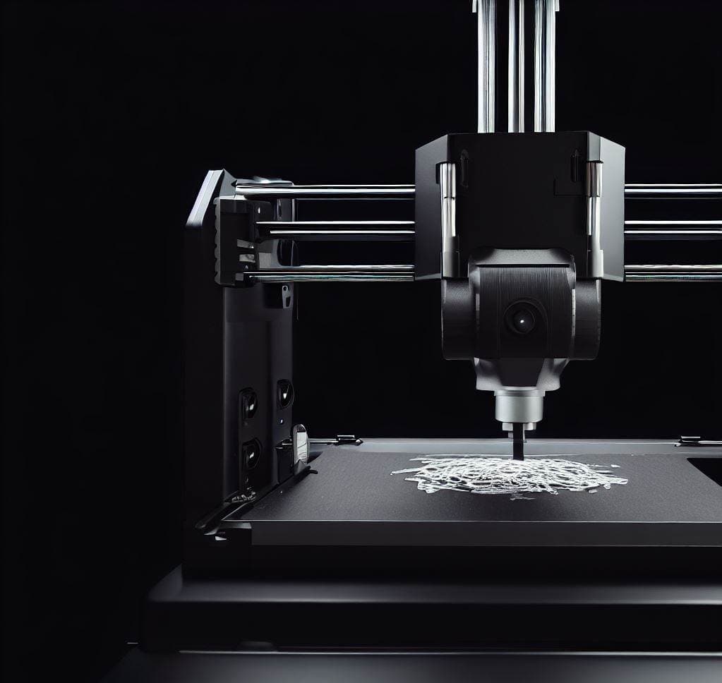 Uma impressora 3d imprimindo uma mão na cor amarela em PLA 